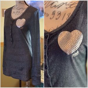 💗V.S. PINK Silver Metallic Long Sleeve Henley Top